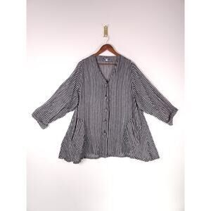 100% Linen Striped Button-Front Tunic Top M – Oversized Lagenlook Style